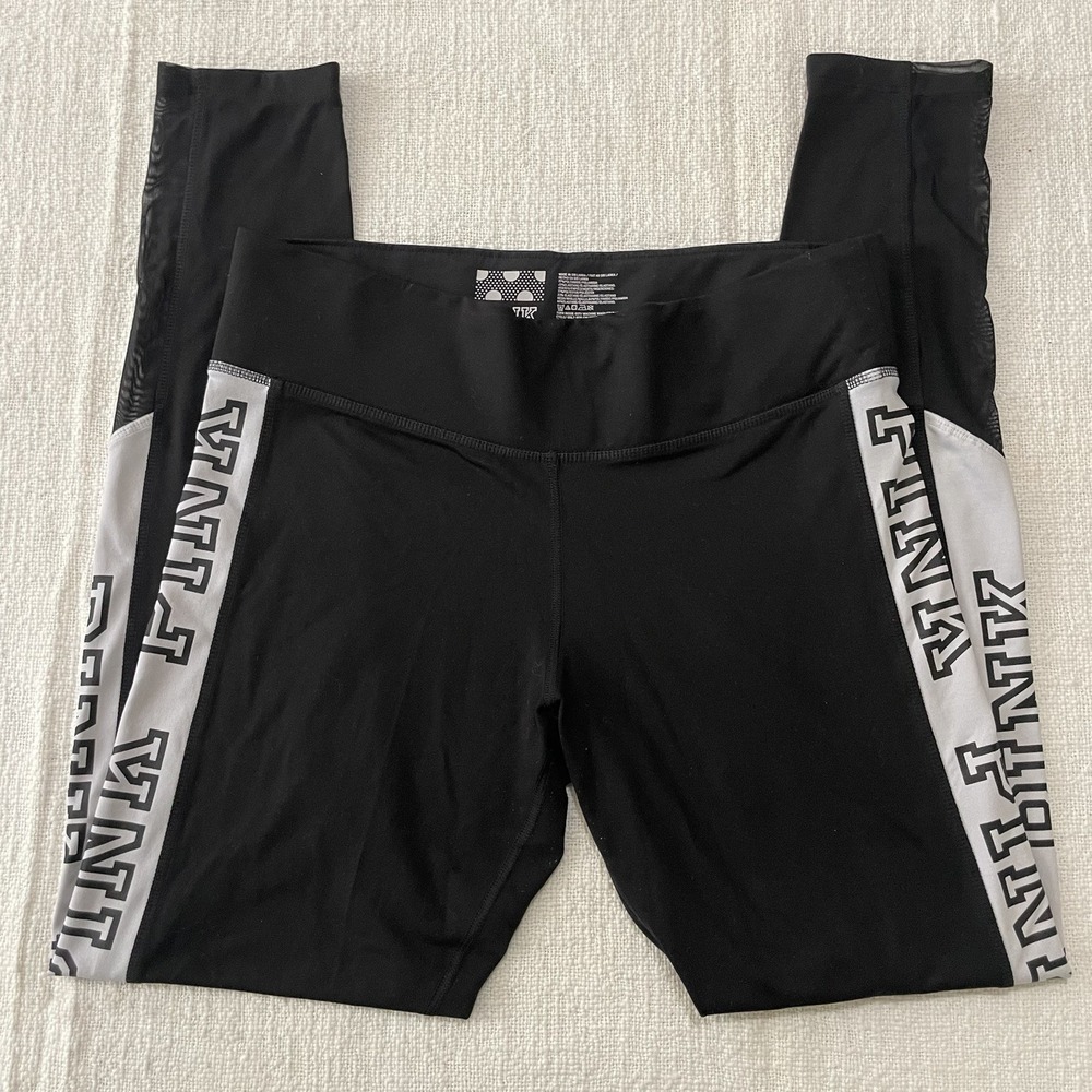Victoria's Secret PINK Ultimate Yoga Leggings Black White Logo Medium Nice!